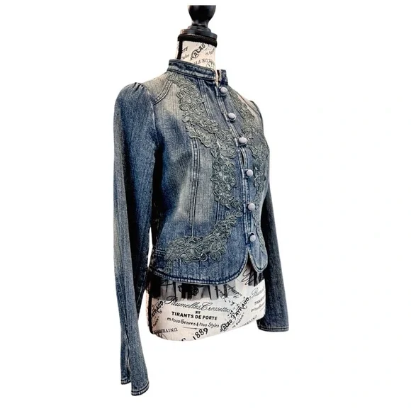 Women's Blue Jean Jacket with Embroidered Details - Picture 2 of 8